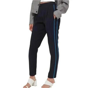 Topshop Relaxed Fit Pleated Trousers Pants Navy Blue Side Stripe Size 4 NWOT